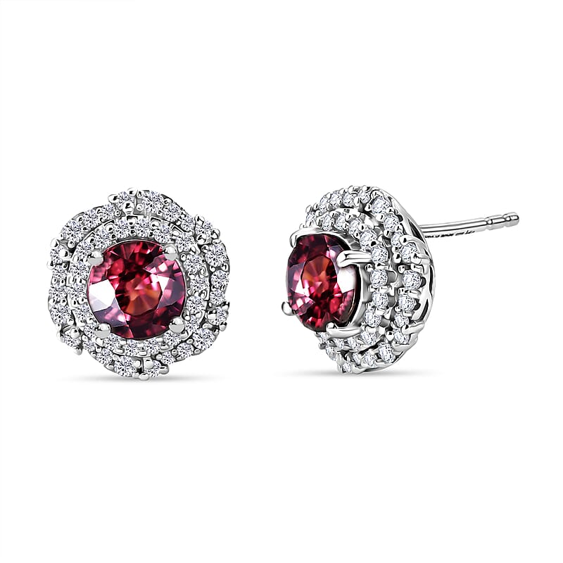 Certified and Appraised D'Joy Premium Raspberry Zircon and Moissanite 4.64 ctw Earrings in Rhodium Over Sterling Silver