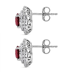 Certified & Appraised D'Joy Premium Raspberry Zircon and Moissanite 4.64 ctw Earrings in Rhodium Over Sterling Silver