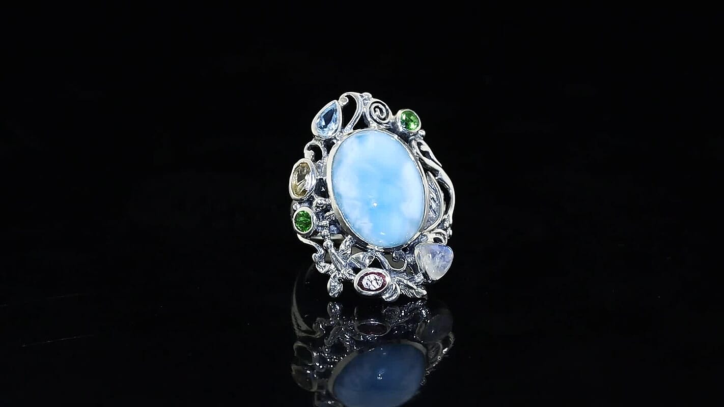 D''Joy Indian Artisan Crafted Larimar and Multi Gemstone 13.30 ctw Ring in Sterling Silver (Size 7.0)