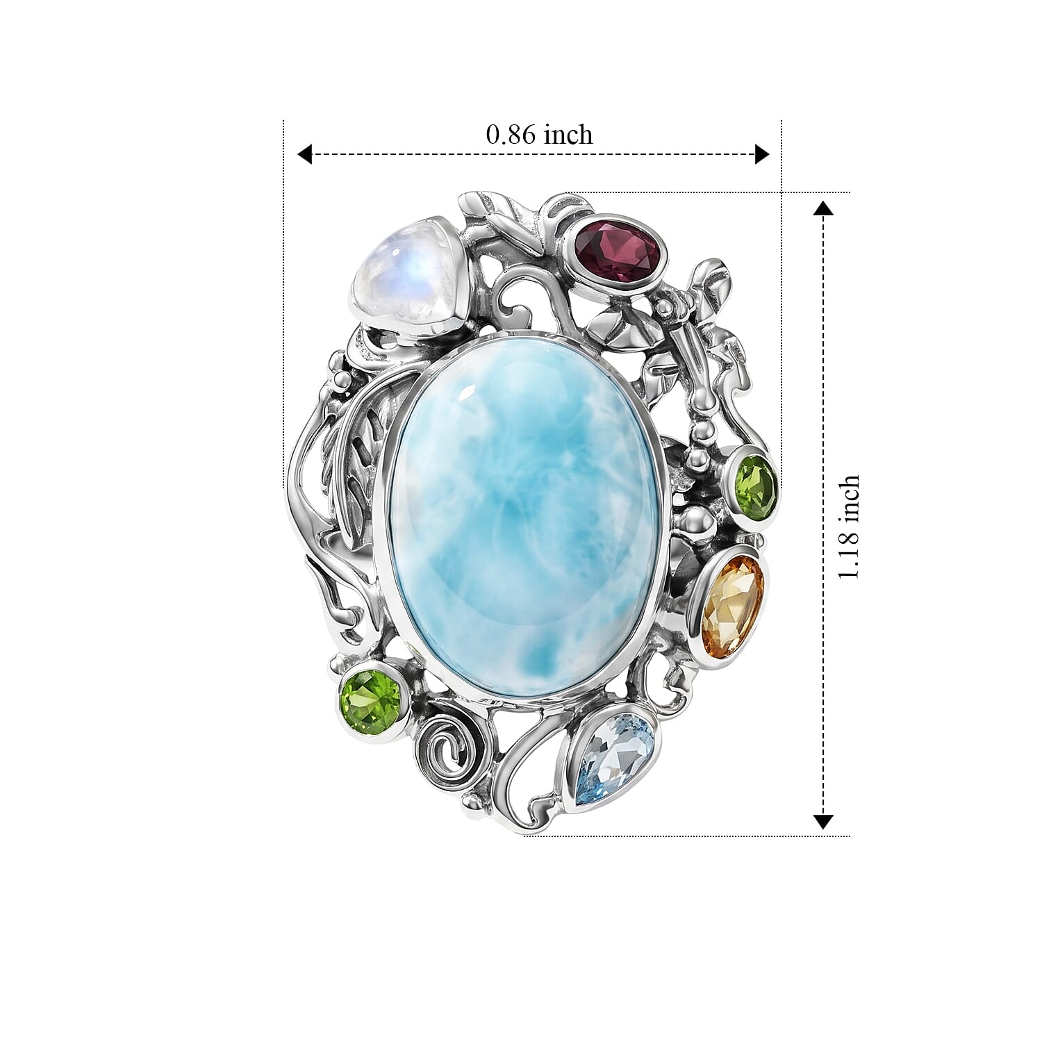 D'Joy Indian Artisan Crafted Larimar and Multi Gemstone 12.60 ctw Ring in Sterling Silver (Size 6.0)
