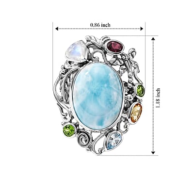 D'Joy Indian Artisan Crafted Larimar and Multi Gemstone 12.60 ctw Ring in Sterling Silver (Size 6.0)
