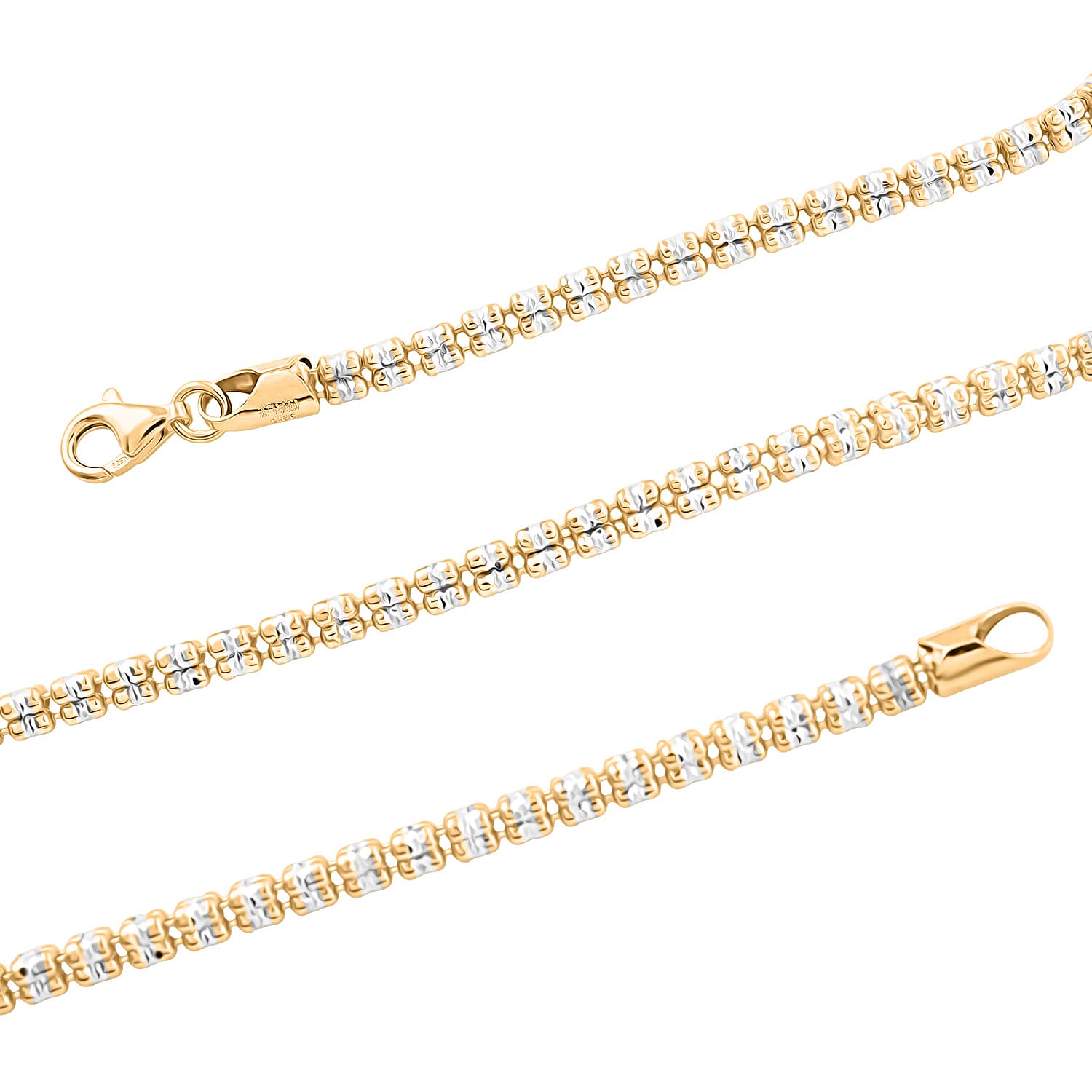 Italian 14K YG and Rhodium Over Sterling Silver 5 Line Ice Necklace (24 Inches) (40.45 g)