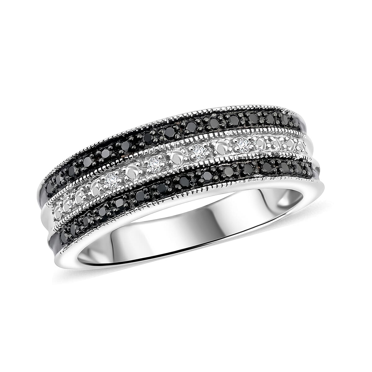Natural Black and White Diamond 0.07 ctw Ring in Sterling Silver (Size 6.0)