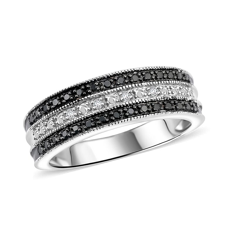 Natural Black and White Diamond 0.07 ctw Ring in Sterling Silver (Size 7.0)