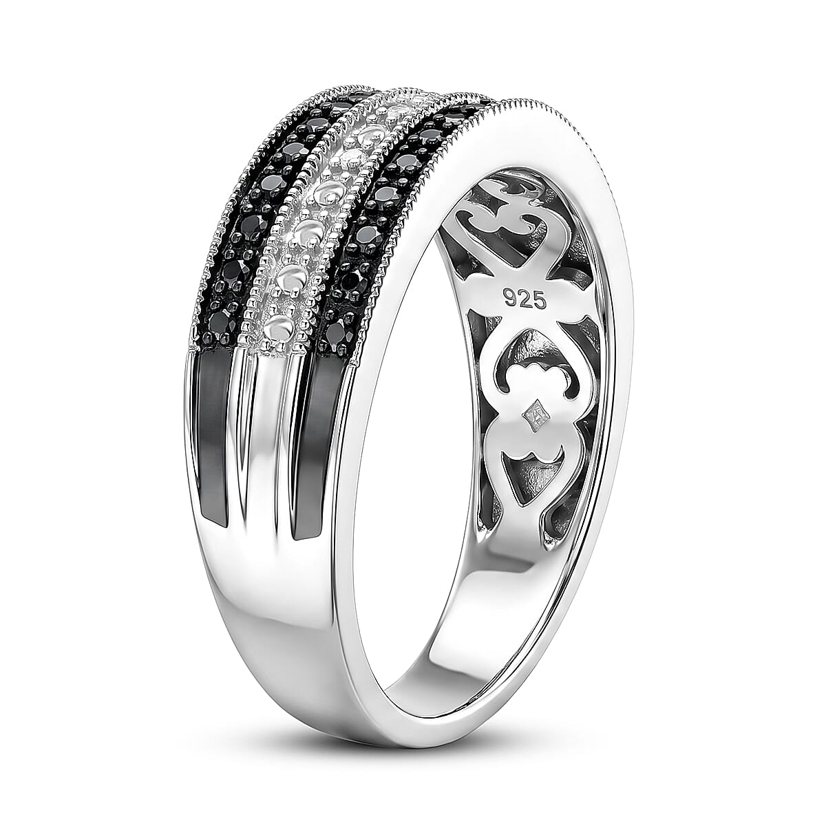 Natural Black and White Diamond 0.07 ctw Ring in Sterling Silver (Size 7.0) image number 3