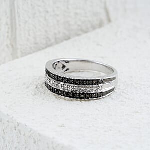 Natural Black and White Diamond 0.07 ctw Ring in Sterling Silver (Size 8.0)