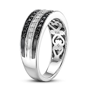 Natural Black and White Diamond 0.07 ctw Ring in Sterling Silver (Size 8.0)