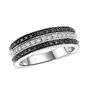 Natural Black and White Diamond 0.07 ctw Ring in Sterling Silver (Size 9.0)