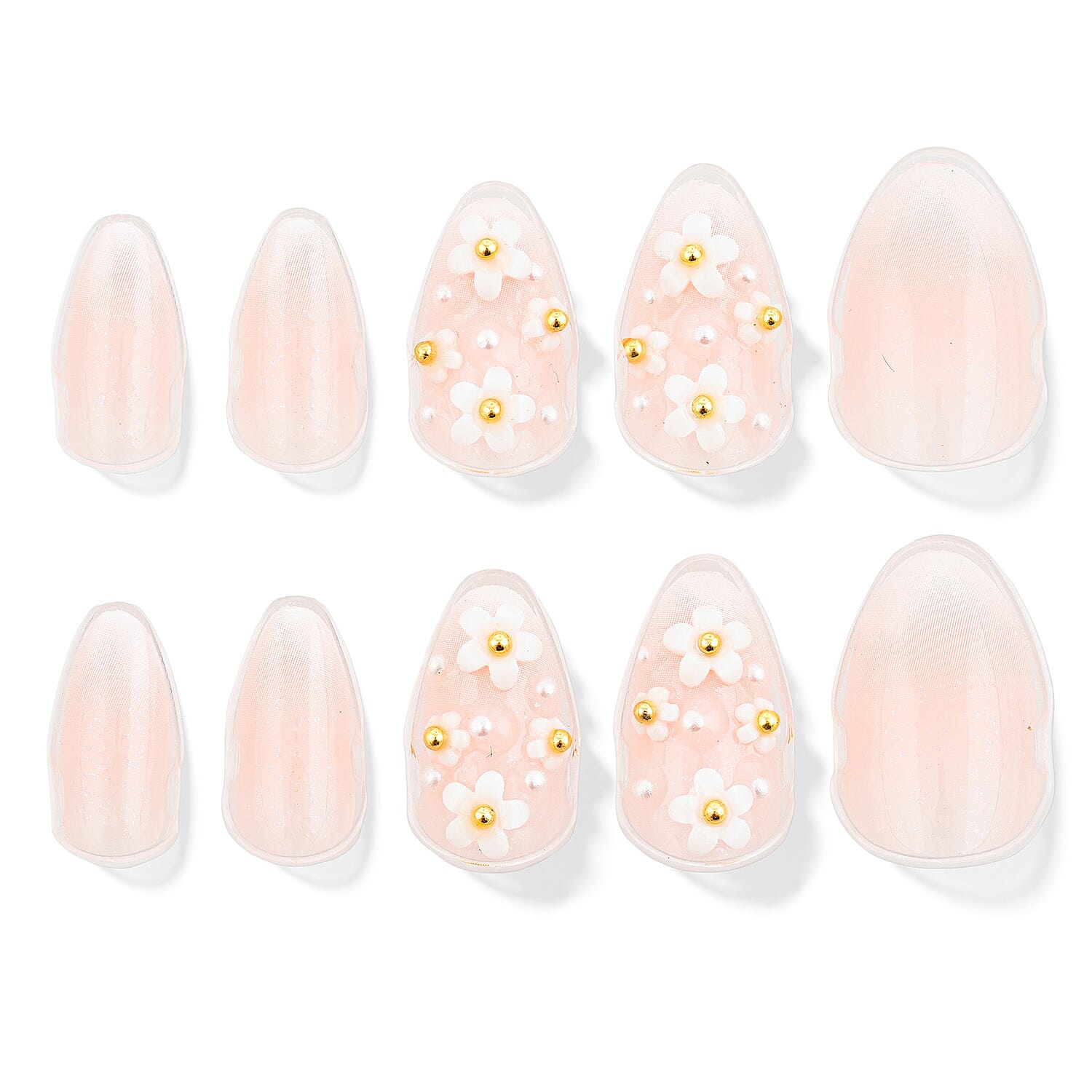 Act Brand New Press On Nail Kit- Talk Floral To Me (Nude with Daisys & Pearls)