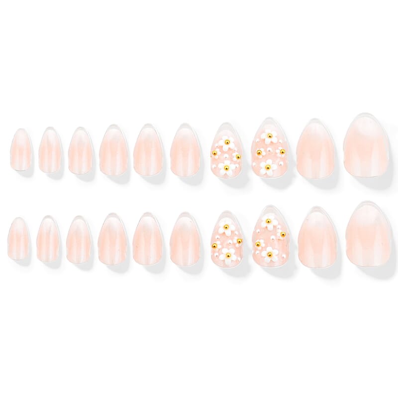Act Brand New Press On Nail Kit- Talk Floral To Me (Nude with Daisys & Pearls)