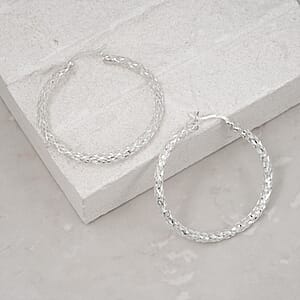 Hoop Earrings in Rhodium Over Sterling Silver 3.35 Grams