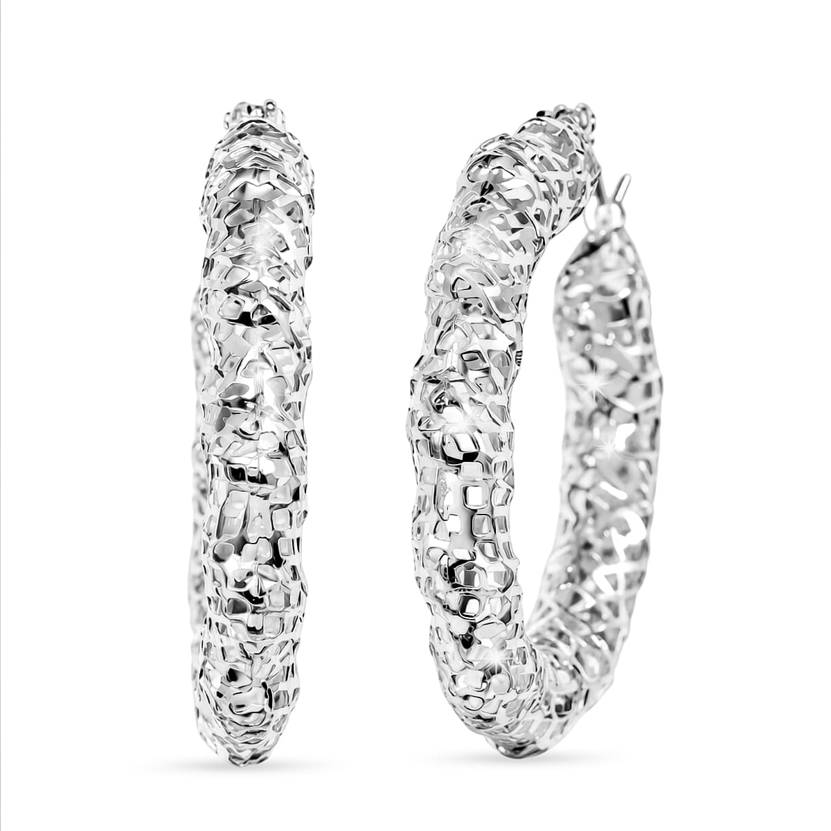 Hoop Earrings in Rhodium Over Sterling Silver 3.6 Grams