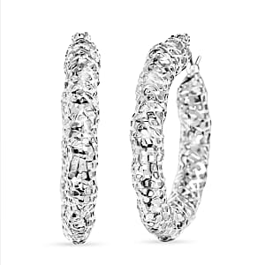 Hoop Earrings in Rhodium Over Sterling Silver 3.6 Grams