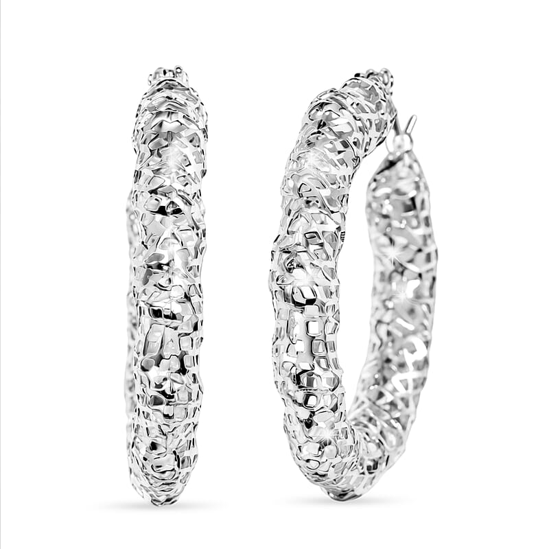 Hoop Earrings in Rhodium Over Sterling Silver 3.6 Grams