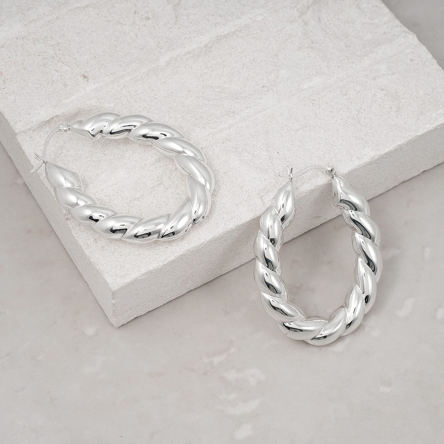 Hoop Earrings in Rhodium Over Sterling Silver 7.85 Grams