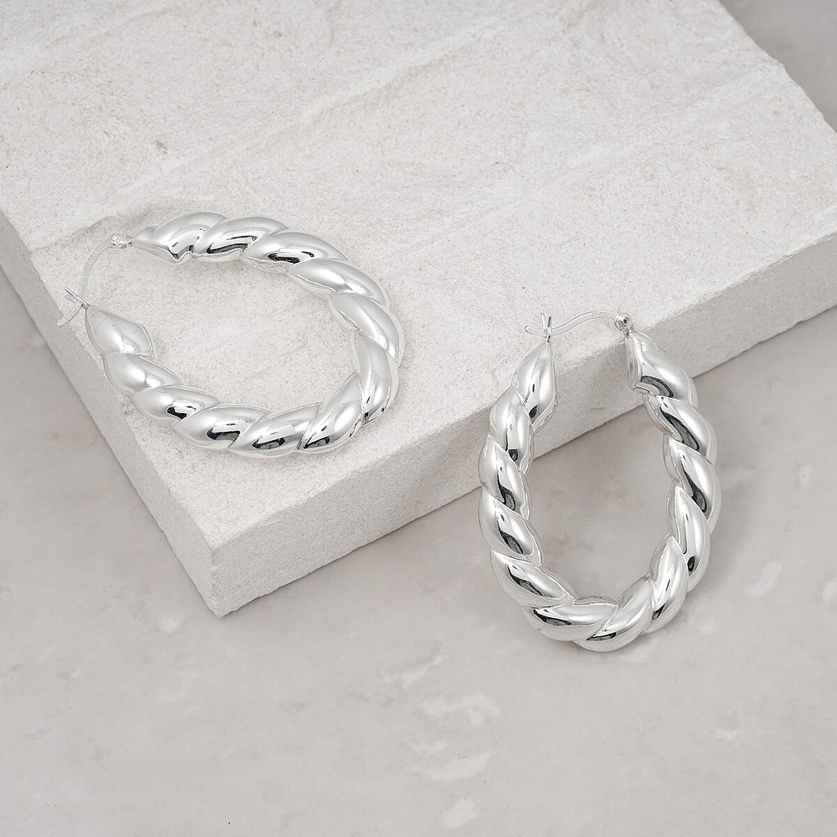 Hoop Earrings in Rhodium Over Sterling Silver 7.85 Grams image number 1