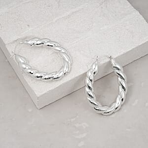Hoop Earrings in Rhodium Over Sterling Silver 7.85 Grams