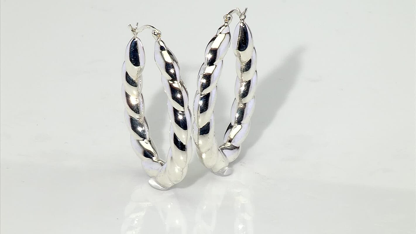 Hoop Earrings in Rhodium Over Sterling Silver 7.85 Grams