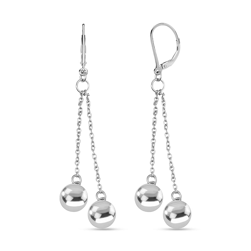 Ball Drop Lever Back Earrings in Rhodium Over Sterling Silver 4.35 Grams