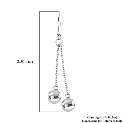 Ball Drop Lever Back Earrings in Rhodium Over Sterling Silver 4.35 Grams