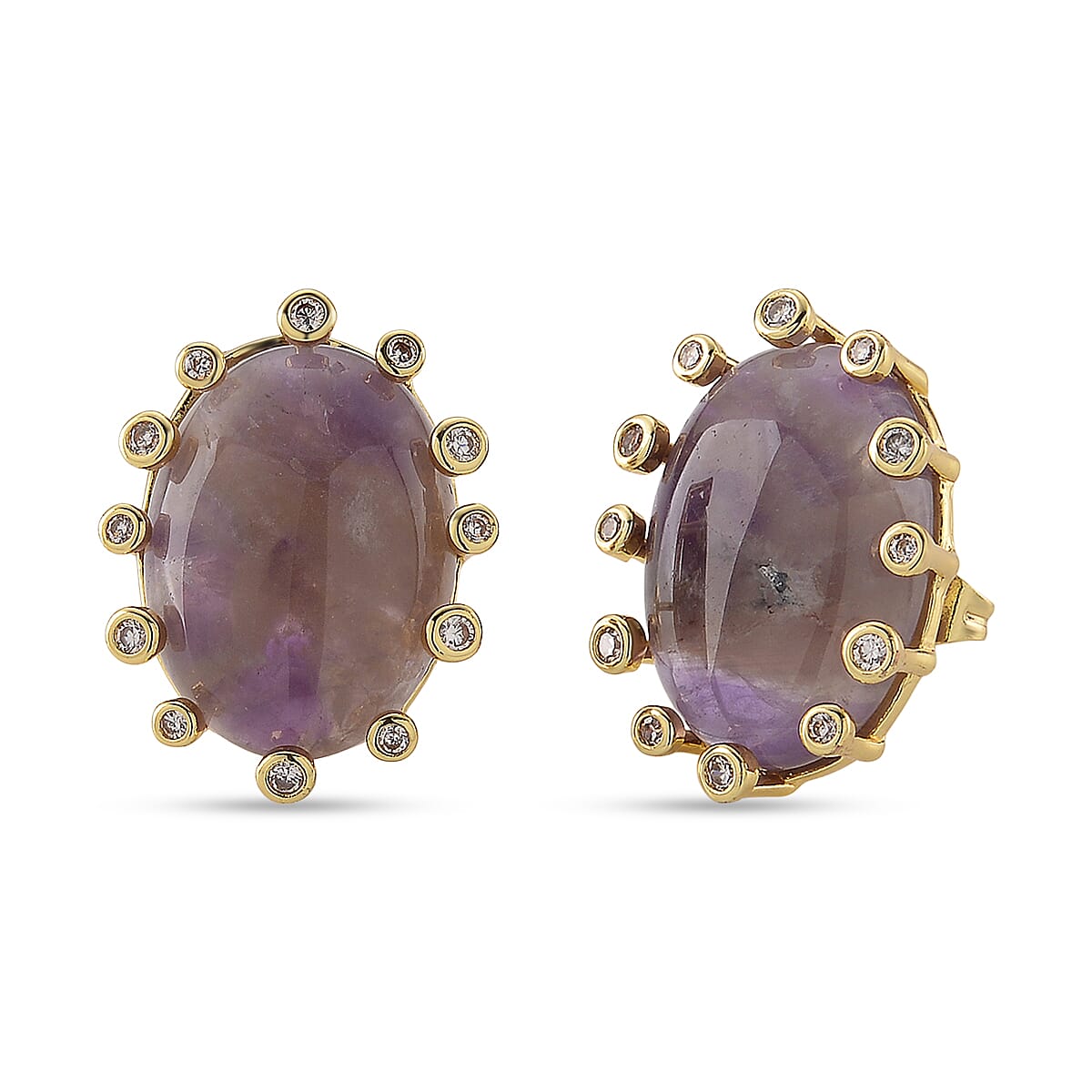 African Amethyst and Simulated Diamond 28.00 ctw Earrings in Goldtone