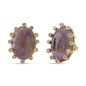 African Amethyst and Simulated Diamond 28.00 ctw Earrings in Goldtone