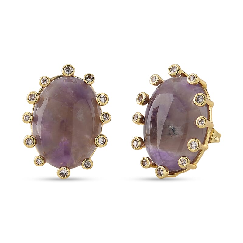 African Amethyst and Simulated Diamond 28.00 ctw Earrings in Goldtone