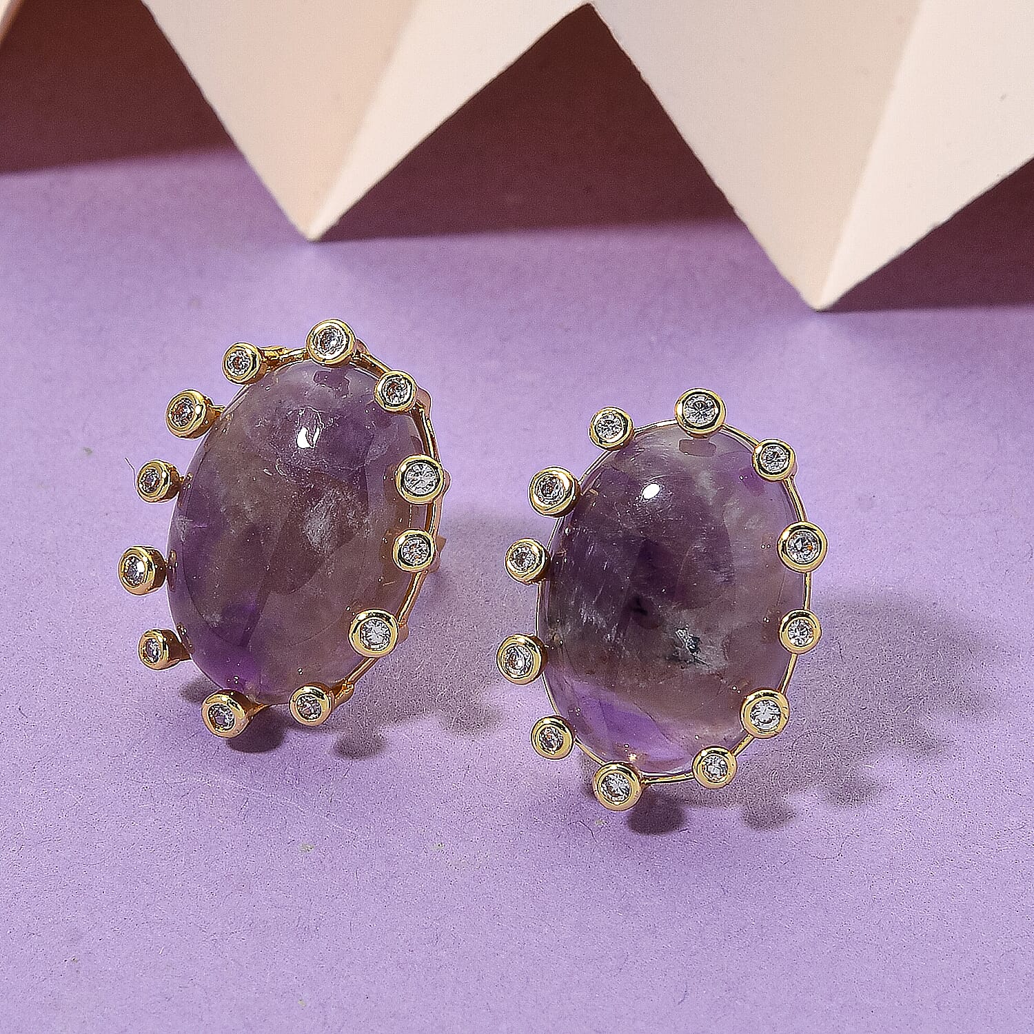 African Amethyst and Simulated Diamond 28.00 ctw Earrings in Goldtone