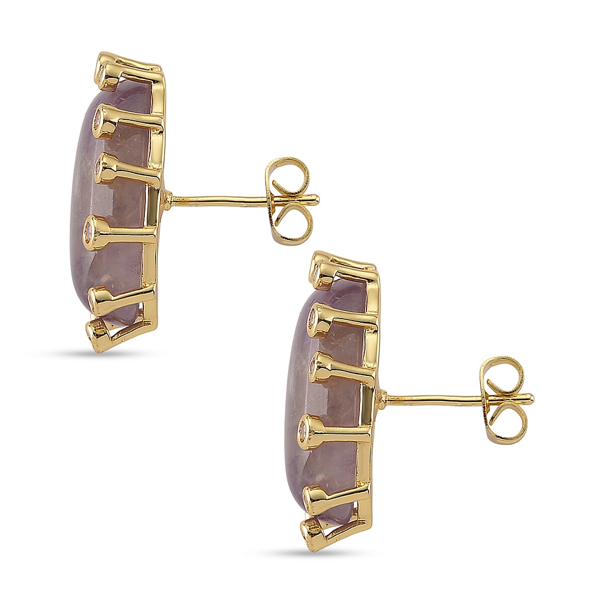 African Amethyst and Simulated Diamond 28.00 ctw Earrings in Goldtone image number 3