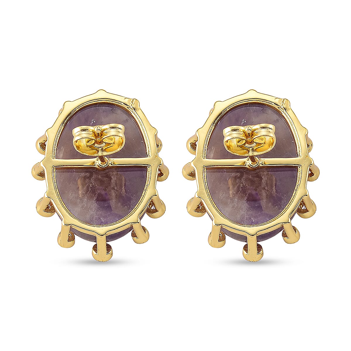 African Amethyst and Simulated Diamond 28.00 ctw Earrings in Goldtone