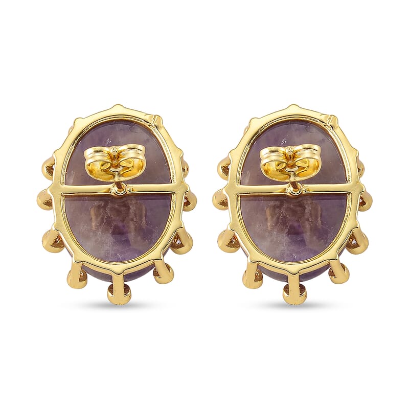 African Amethyst and Simulated Diamond 28.00 ctw Earrings in Goldtone