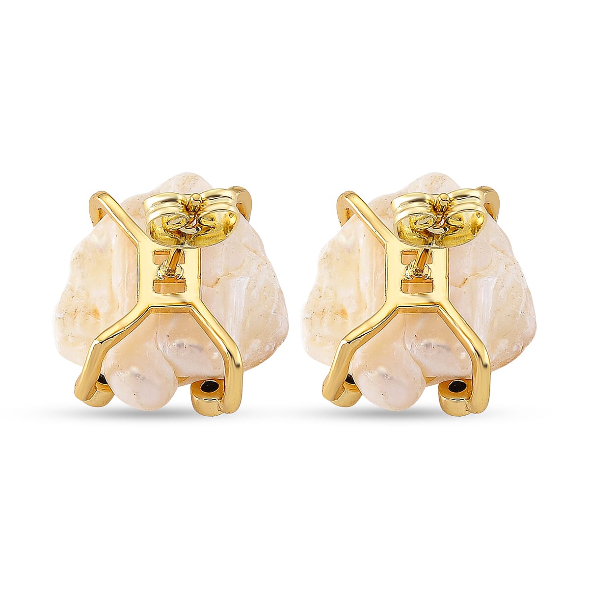 White Shell Pearl and Simulated Black Diamond 2.00 ctw Beaded Earrings in Goldtone