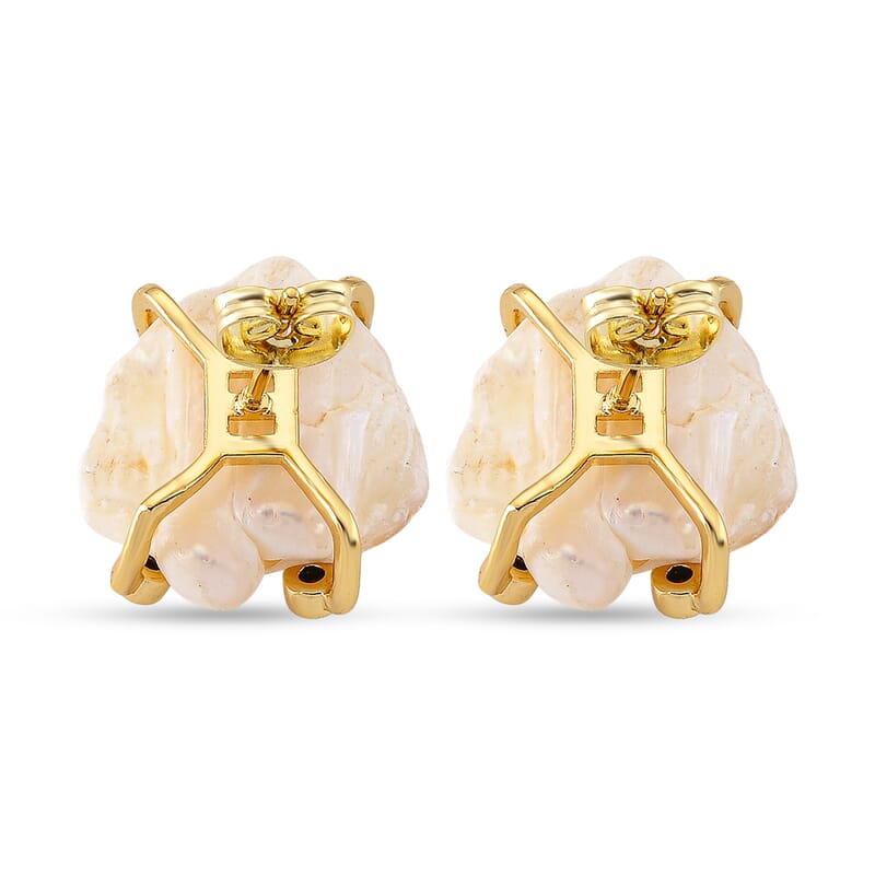 White Shell Pearl and Simulated Black Diamond 2.00 ctw Beaded Earrings in Goldtone