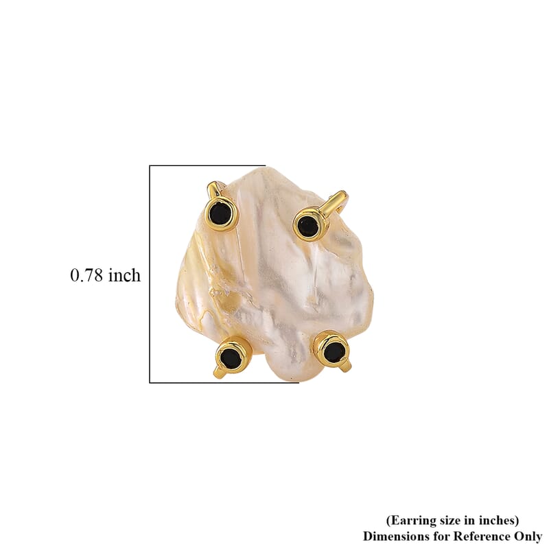White Shell Pearl and Simulated Black Diamond 2.00 ctw Beaded Earrings in Goldtone