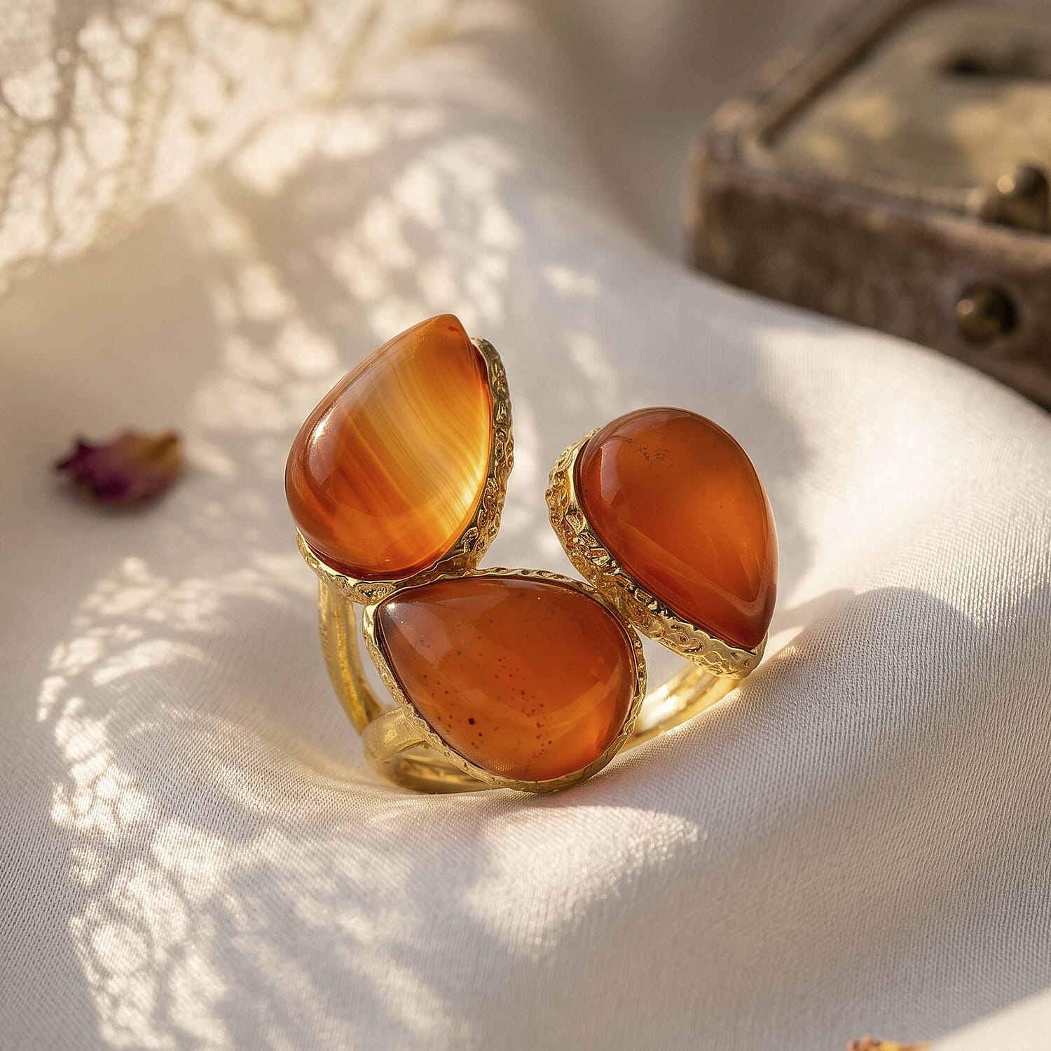 Red Agate 25.00 ctw Ring (Adjustable) in Silvertone