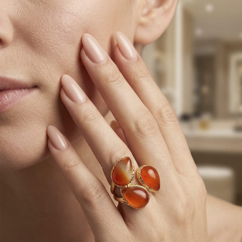 Red Agate 25.00 ctw Ring (Adjustable) in Silvertone