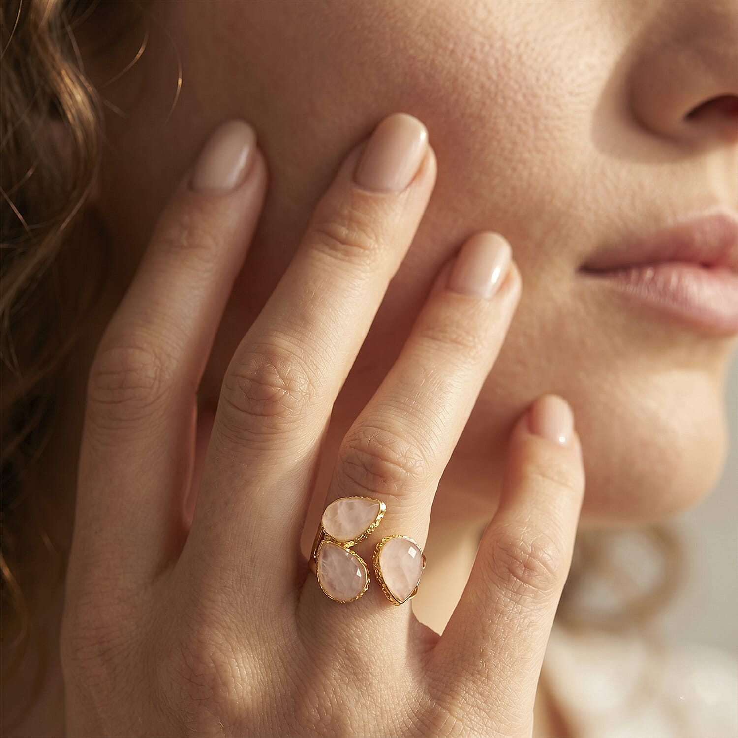 Galilea Rose Quartz 25.00 ctw Ring (Adjustable) in Silvertone
