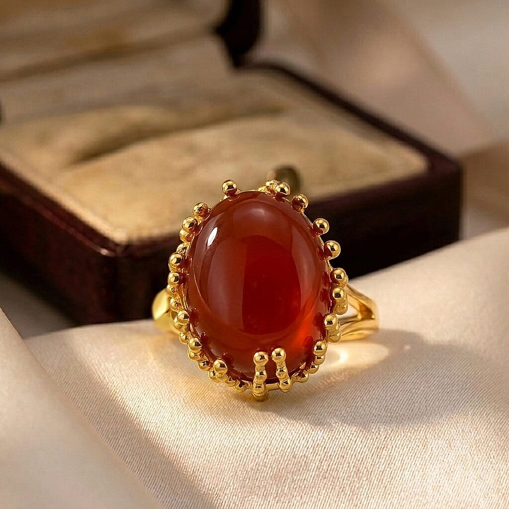 Red Agate 20.00 ctw Ring (Adjustable) in Silvertone