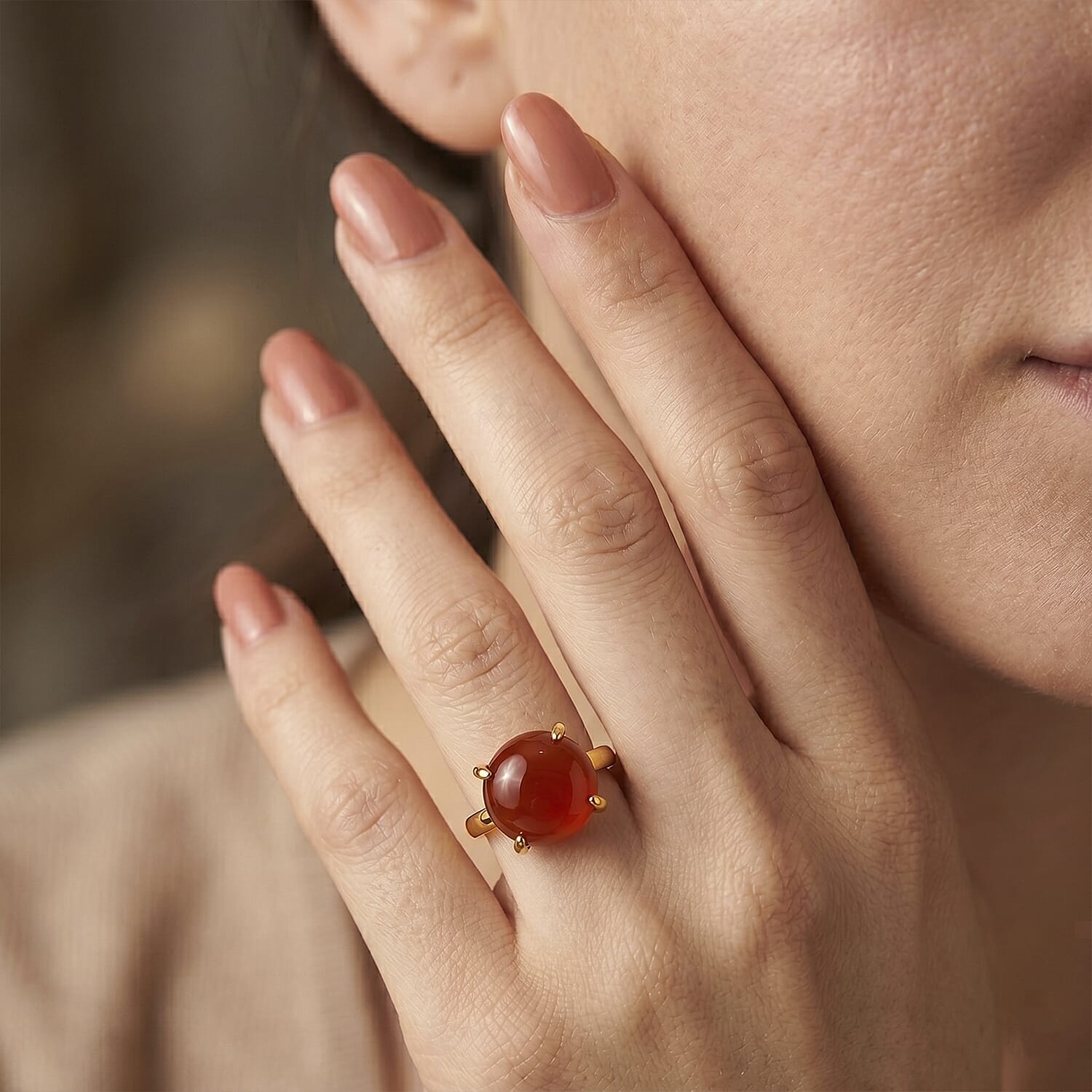 Red Agate 8.00 ctw Ring (Adjustable) in Silvertone