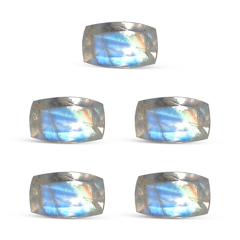Premium Rainbow Moonstone Set of 5 (Cush 5x3 mm) 1.25 ctw