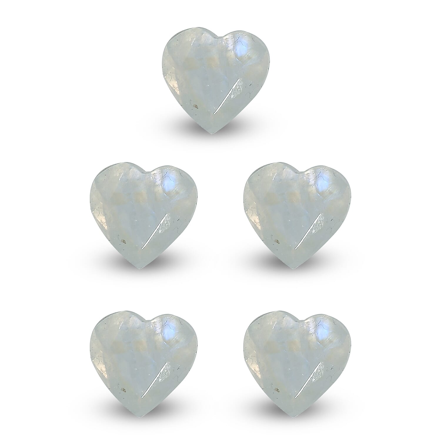Rainbow Moonstone Set of 5 (Hrt 6 mm) 3.73 ctw