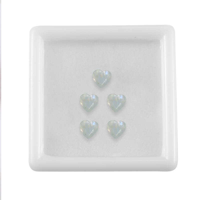 Rainbow Moonstone Set of 5 (Hrt 6 mm) 3.73 ctw