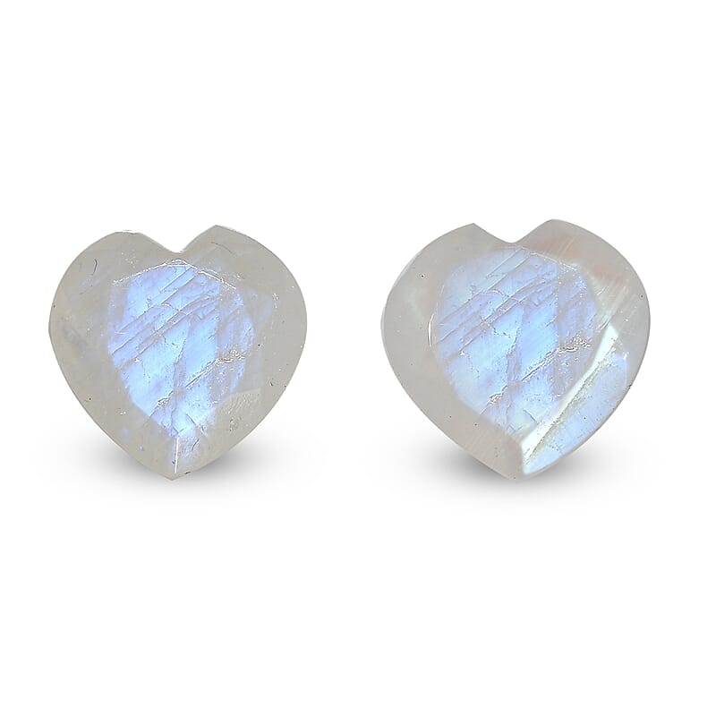 Rainbow Moonstone Set of 2 (Hrt 9 mm) 4.49 ctw