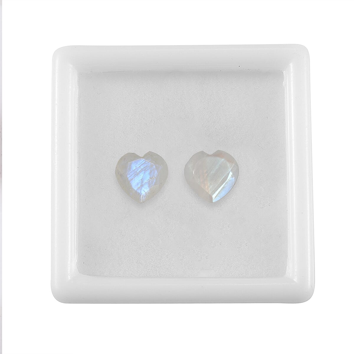 Rainbow Moonstone Set of 2 (Hrt 9 mm) 4.49 ctw