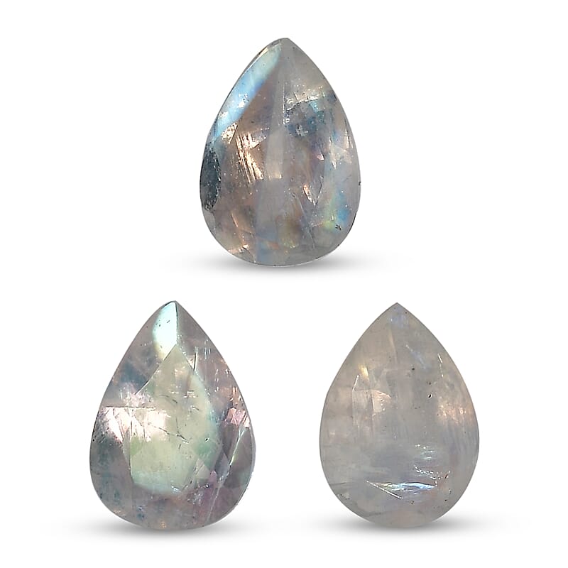 Premium Rainbow Moonstone Set of 3 (Pear 7x5 mm) 1.96 ctw