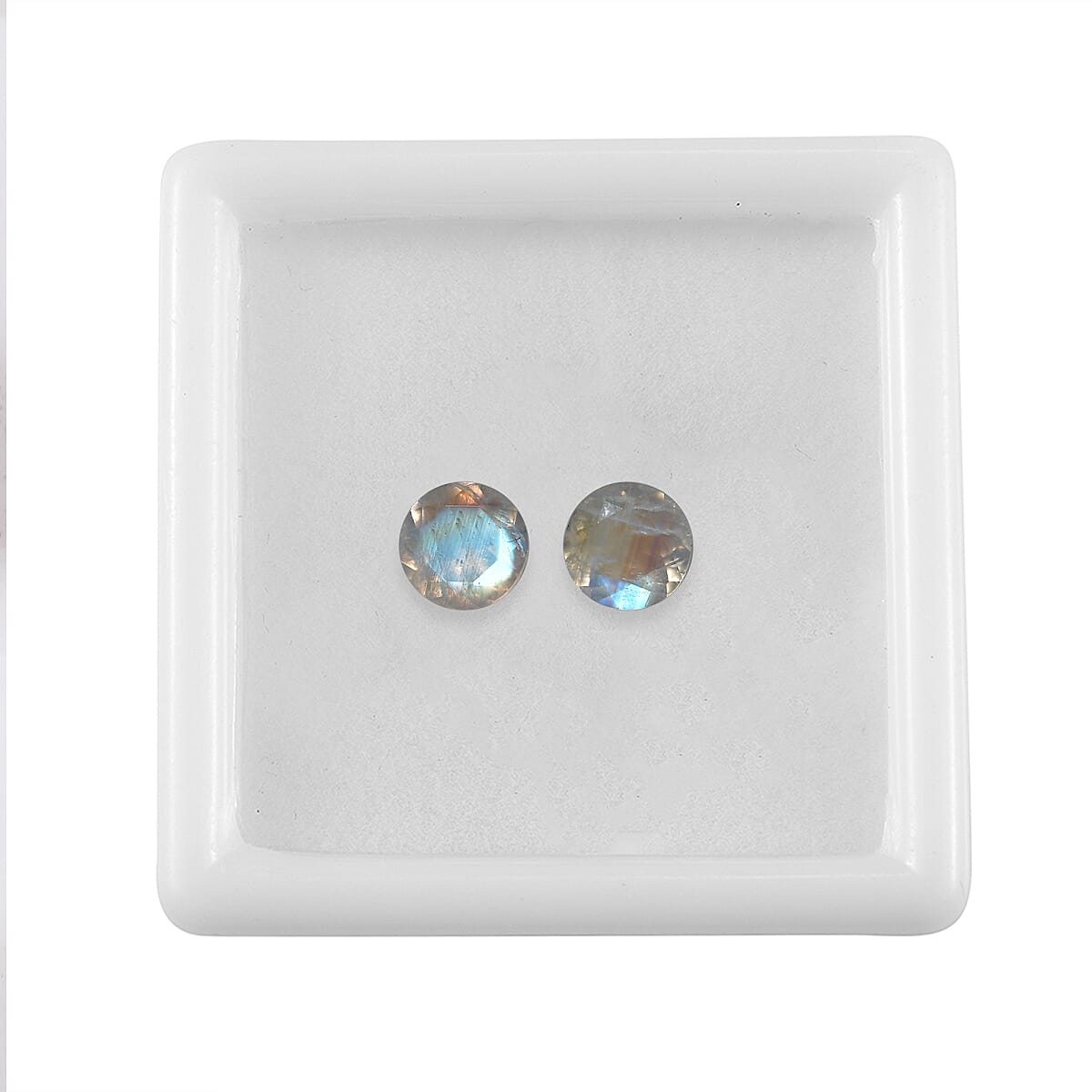 Premium Rainbow Moonstone Set of 2 (Rnd 7 mm) 2.31 ctw