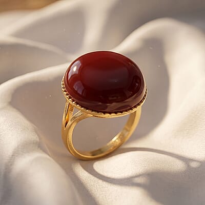 Coral Color Shell Pearl Ring (Adjustable) in Goldtone