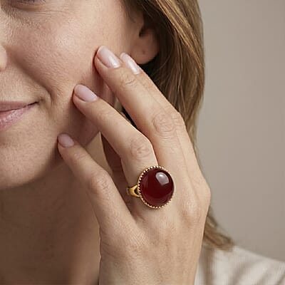 Coral Color Shell Pearl Ring (Adjustable) in Goldtone