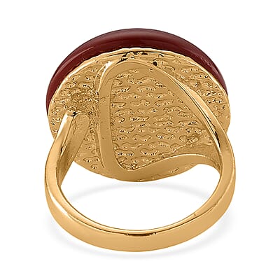 Coral Color Shell Pearl Ring (Adjustable) in Goldtone