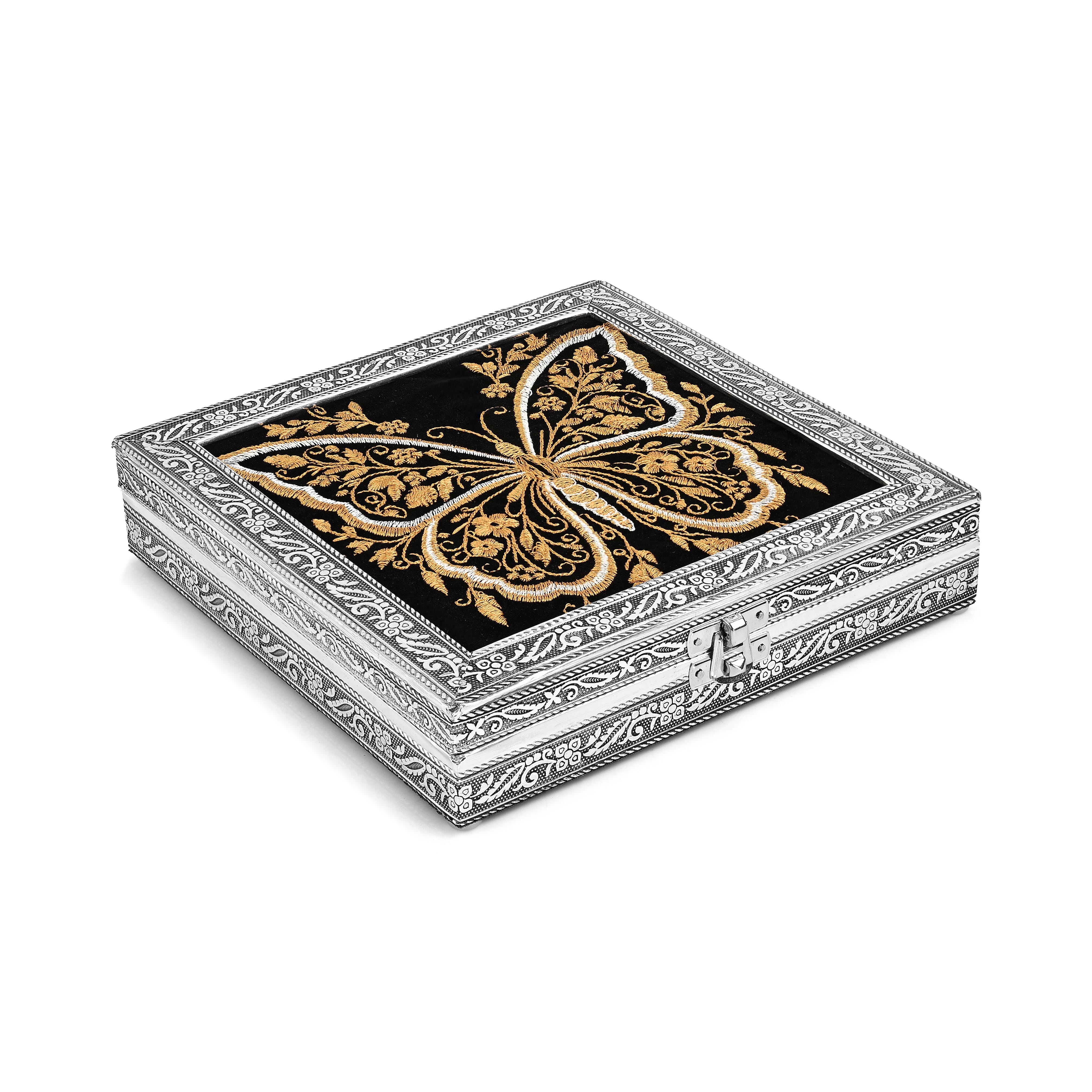 Livmore Silver and Golden Butterfly Embossed Jewelry Ring Box